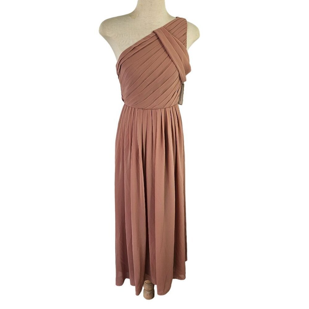 Donna Morgan Collection Grecian One-Shoulder Maxi Dress Sz 2 Pink Fit Flare NWT - Picture 6 of 12